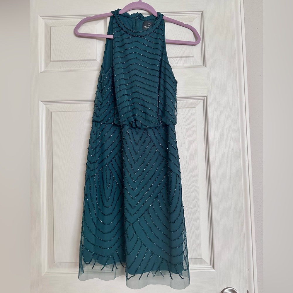 Adrianna Papell Teal Beaded womens mini Dress- great condition, worn once